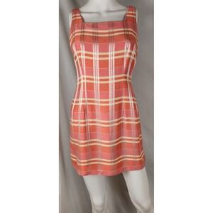 VTG 90s A Fortiori Coral Plaid Sleeveless Mini Sheath Dress S/M*